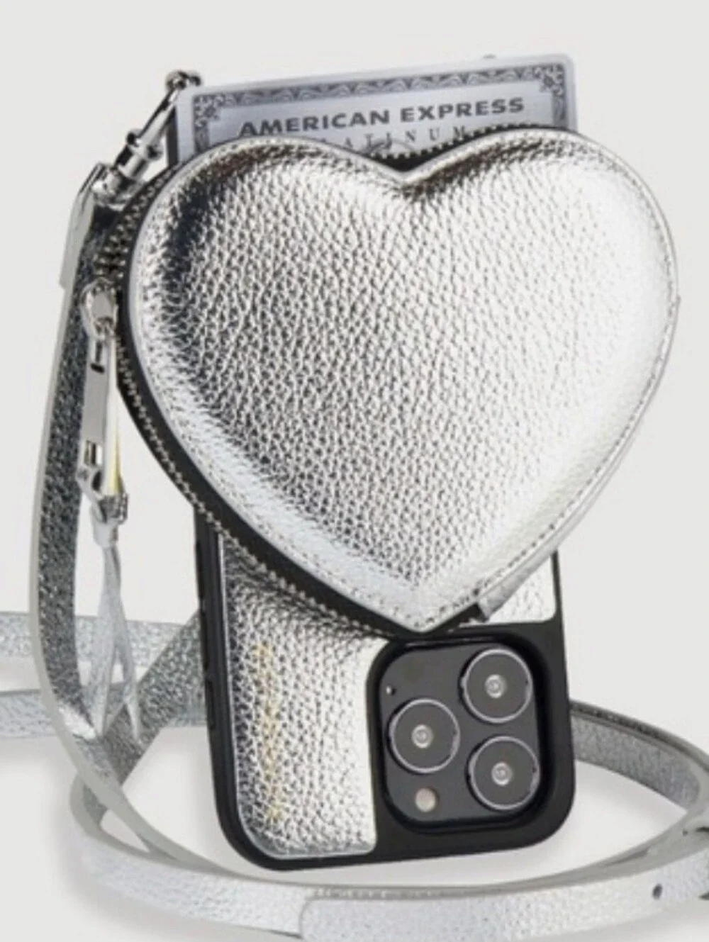 Bandolier Willa HeartShaped LEATHER silver iPhone Cross Body Sling I Phone 14pro